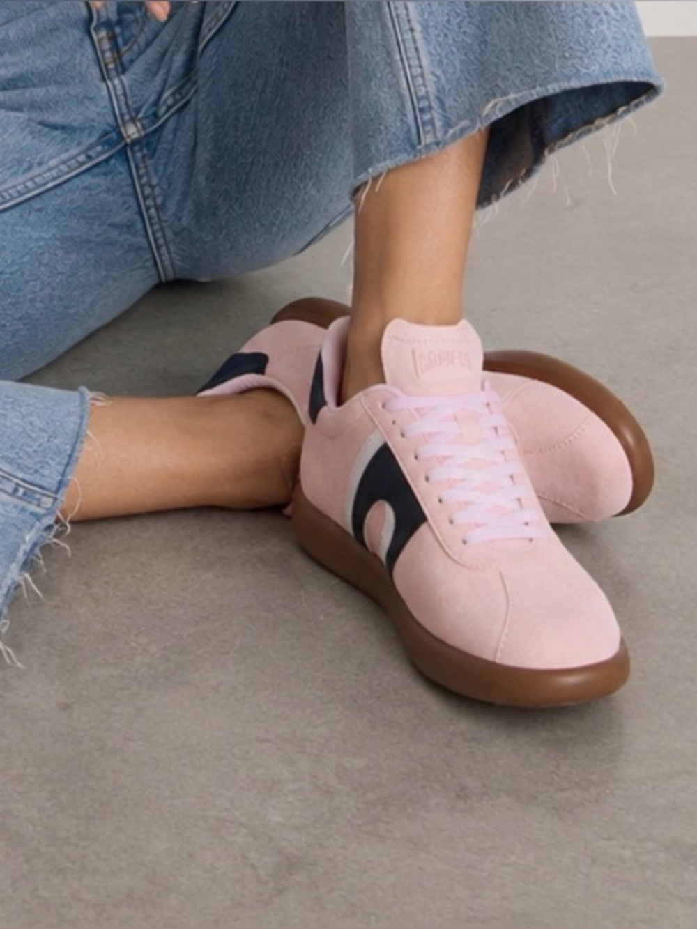 Camper New Women’s Pelotas Soller Pink / navy leather lace up sneakers shoes 8.5